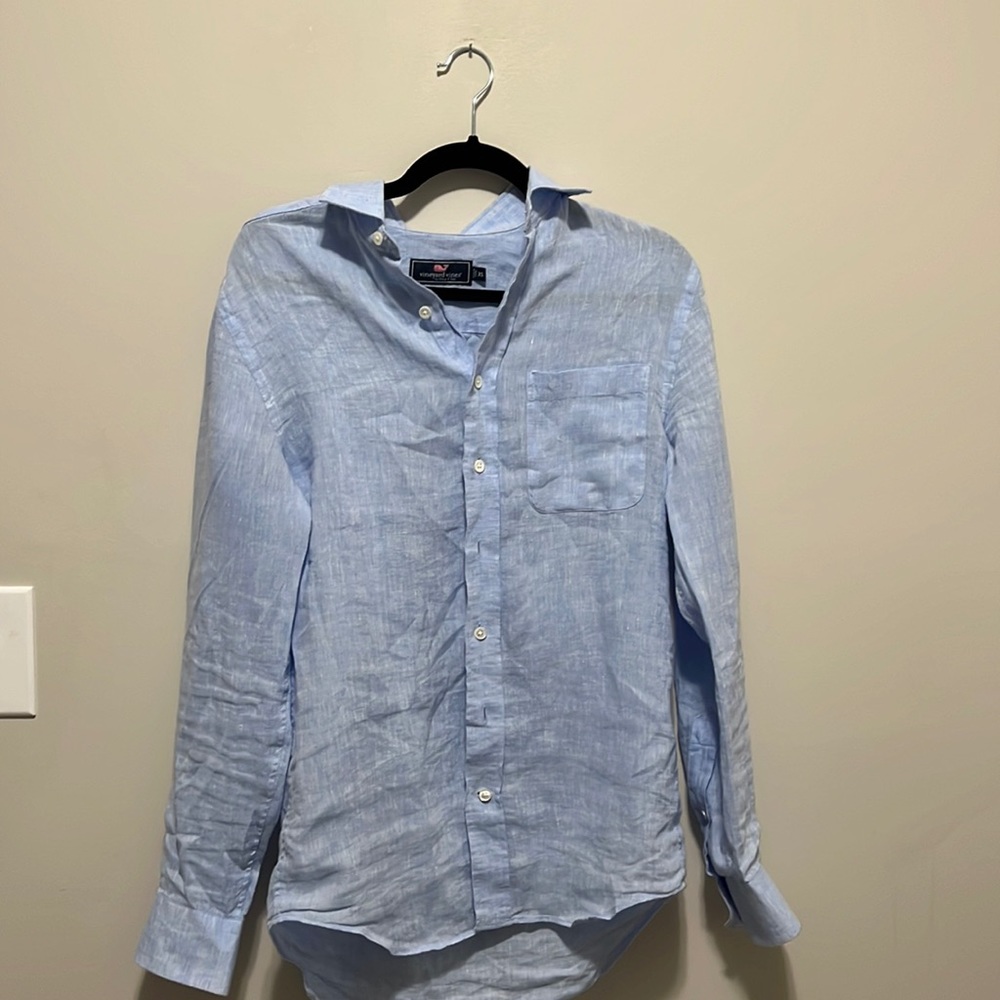 Baby blue Vineyard Vines linen shirt—Extra Small